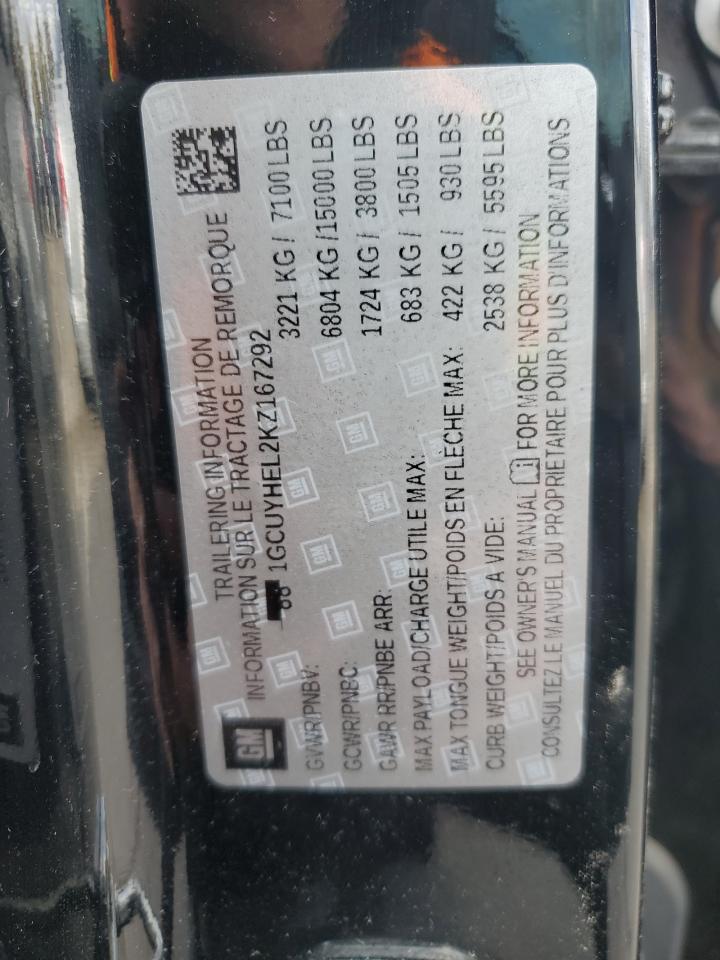 2019 Chevrolet Silverado VIN 1GCUYHEL2KZ167292 Copart auction photo, all over damage thumbnail 12