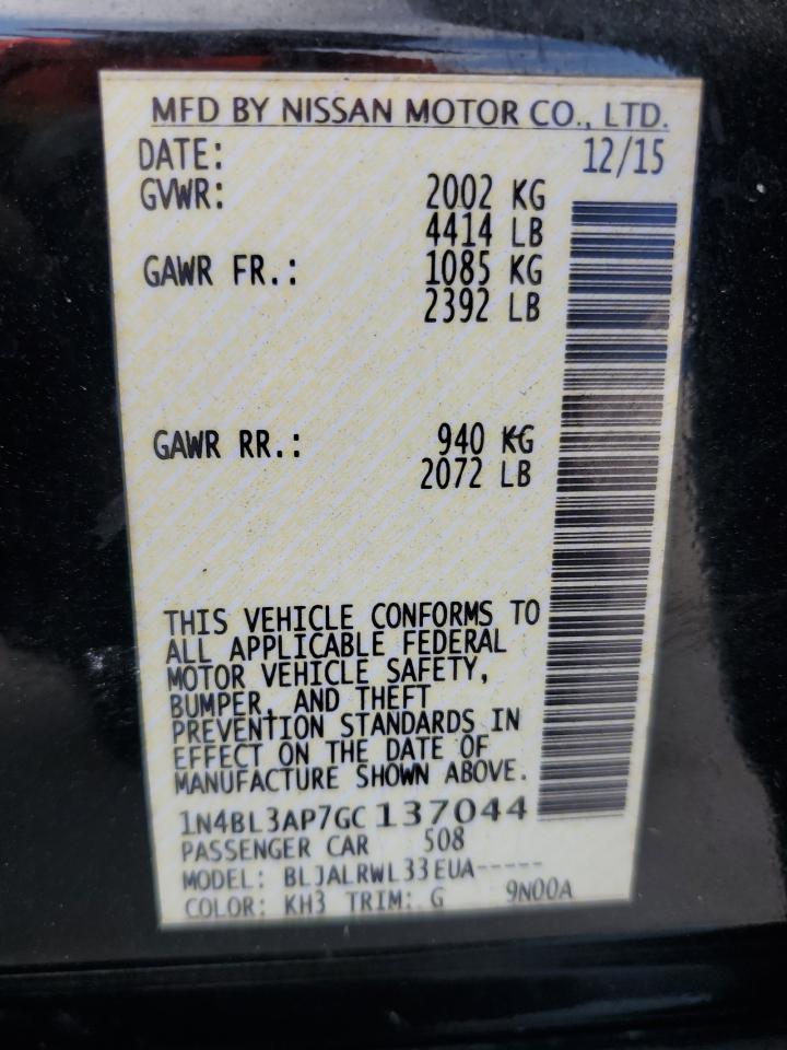2016 Nissan Altima VIN 1N4BL3AP7GC137044 Copart auction photo, front end / side damage thumbnail 13