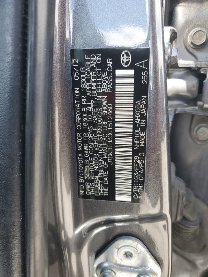 2012 Toyota Prius VIN JTDKDTB30C1512460 Copart auction photo, front end / hail damage thumbnail 13