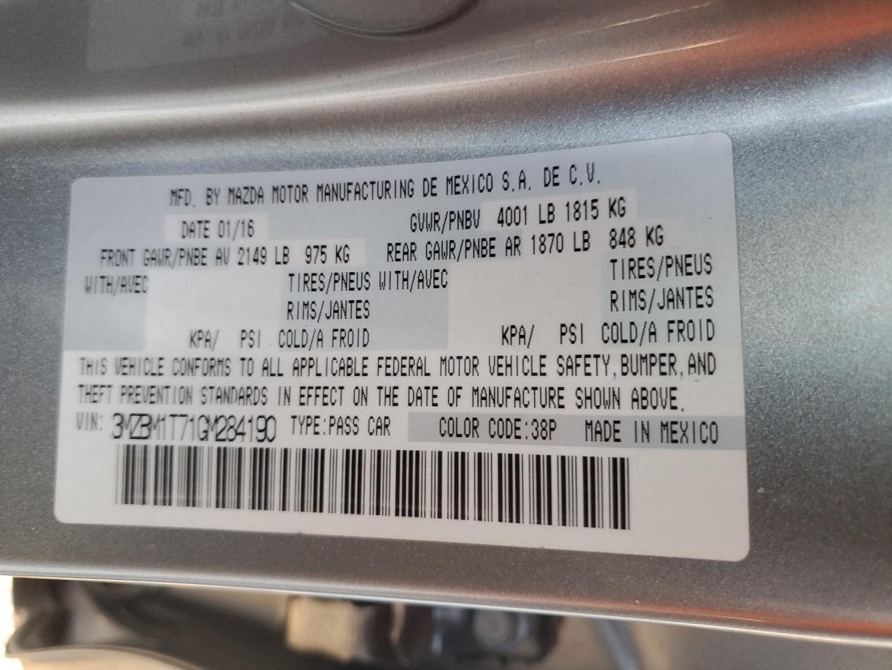 2016 Mazda 3 VIN 3MZBM1T71GM284190 Copart auction photo, front end damage thumbnail 12