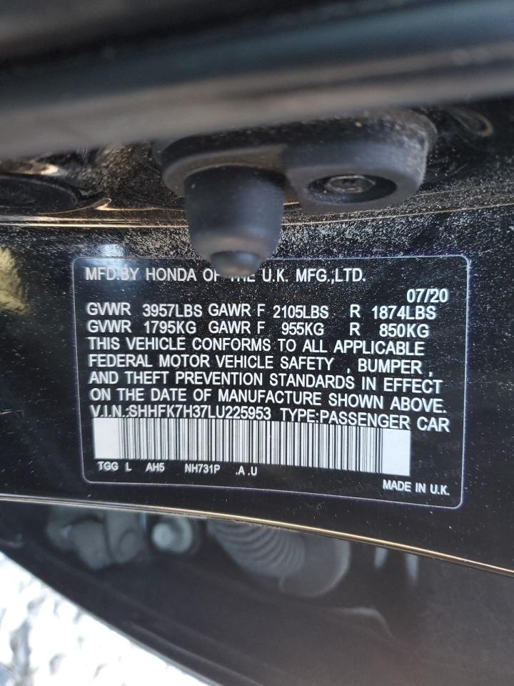 2020 Honda Civic VIN SHHFK7H37LU225953 Copart auction photo, front end damage thumbnail 13