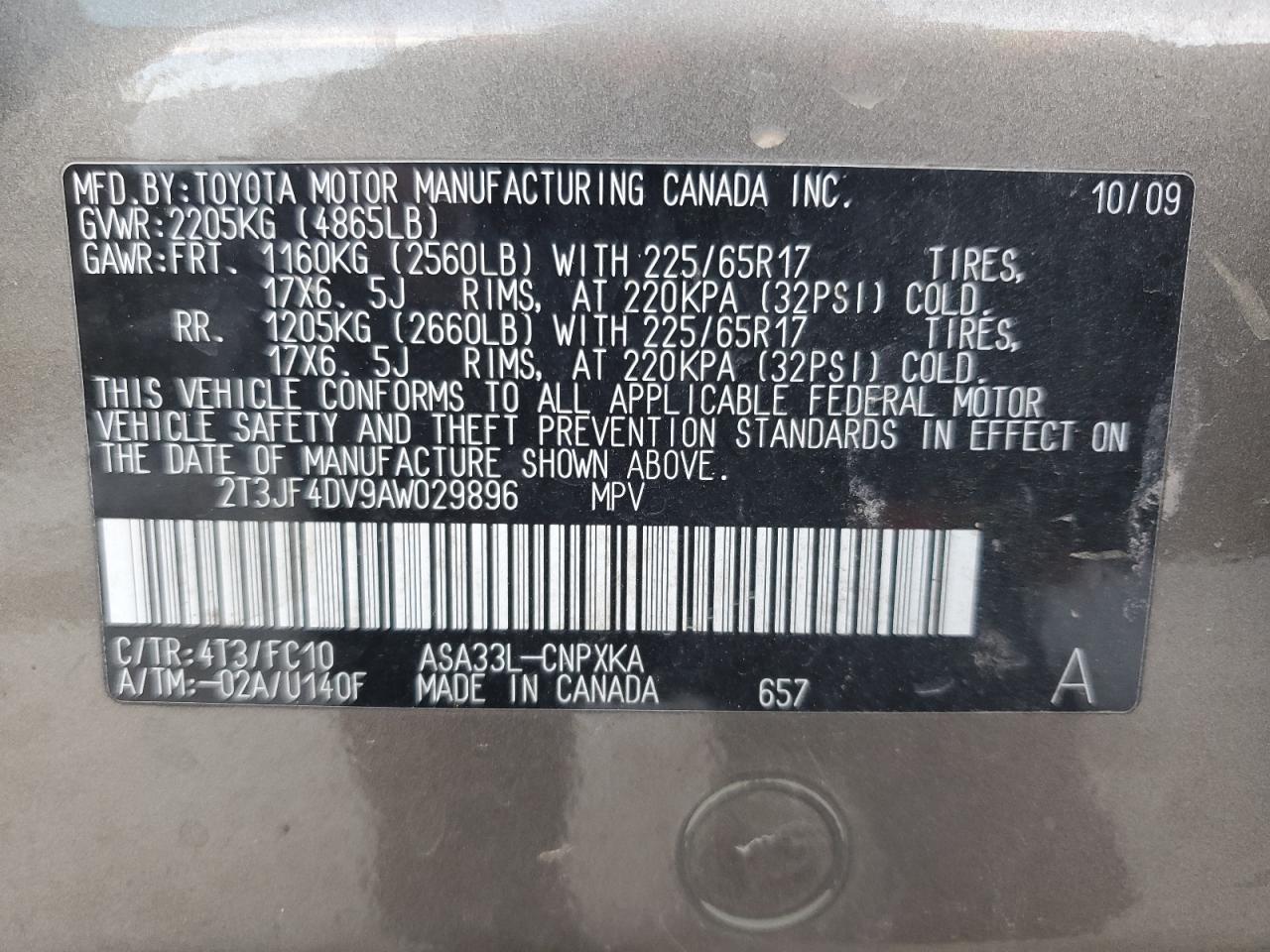 2010 Toyota RAV 4 VIN 2T3JF4DV9AW029896 Copart auction photo, front end / minor dent/scratches damage thumbnail 14