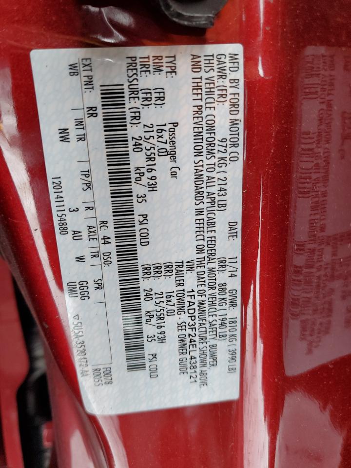 2014 Ford Focus VIN 1FADP3F24EL438121 Copart auction photo, rear end / minor dent/scratches damage thumbnail 14