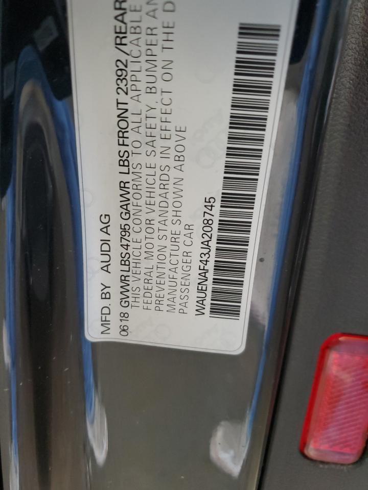 2018 Audi A4 VIN WAUENAF43JA208745 Copart auction photo, front end / minor dent/scratches damage thumbnail 12