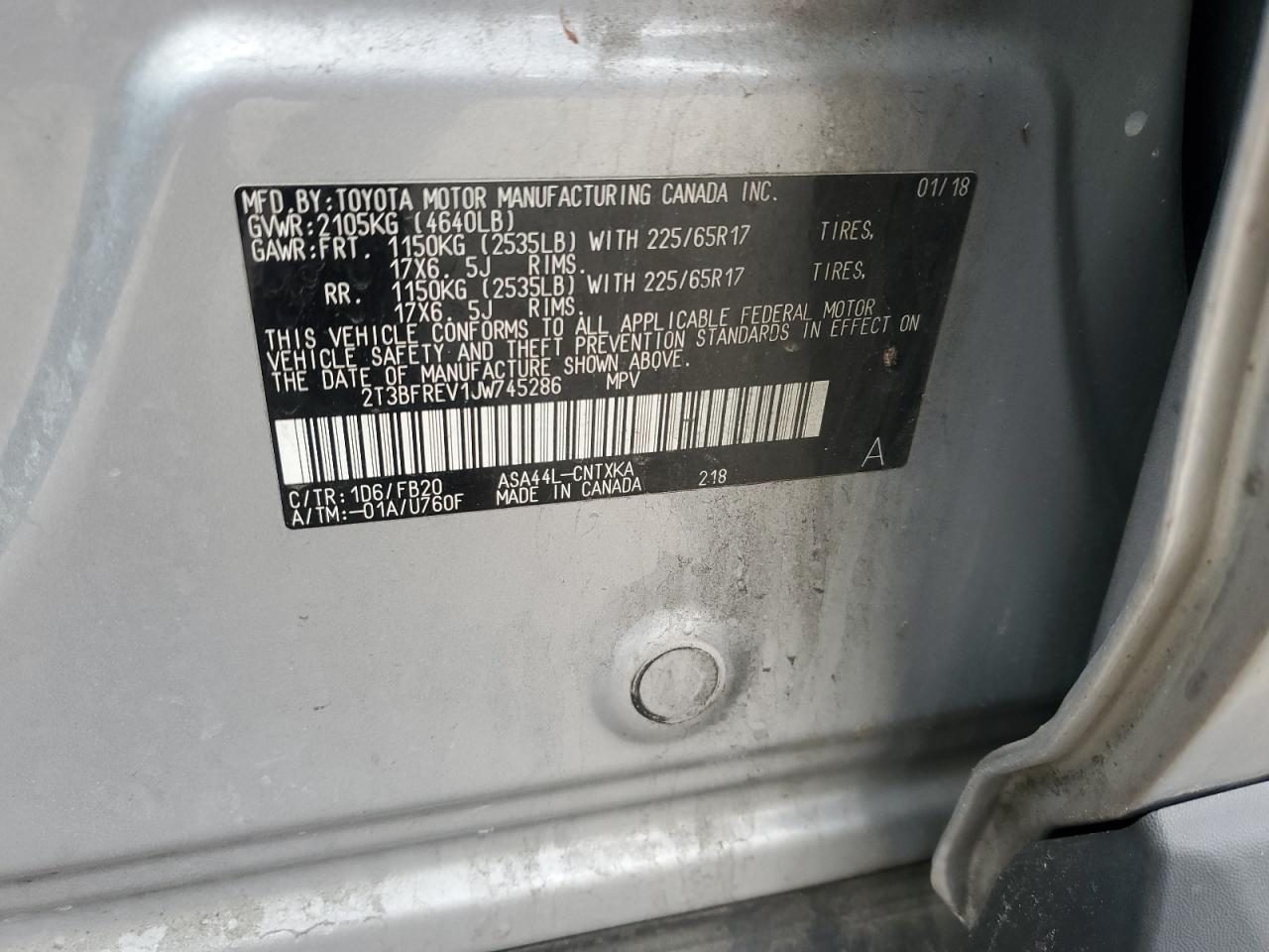 2018 Toyota RAV 4 VIN 2T3BFREV1JW745286 Copart auction photo, front end / minor dent/scratches damage thumbnail 13