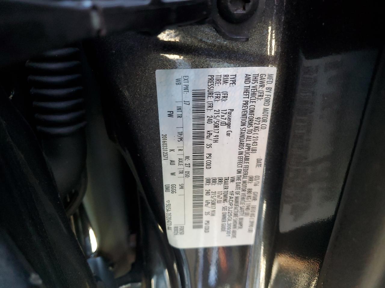 2016 Ford Focus VIN 1FADP3J25GL309301 Copart auction photo, front end / side damage thumbnail 12