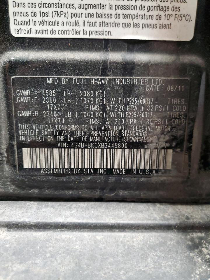 2011 Subaru Outback VIN 4S4BRBKCXB3445800 Copart auction photo, front end damage thumbnail 13