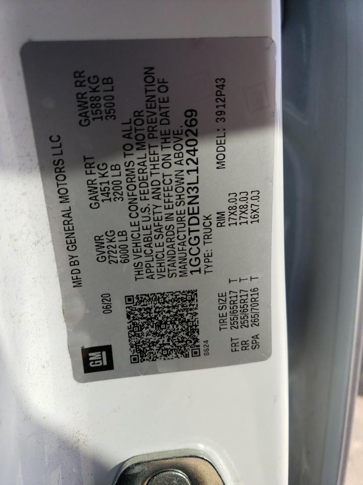 2020 Chevrolet Colorado VIN 1GCGTDEN3L1240269 Copart auction photo, front end damage thumbnail 12