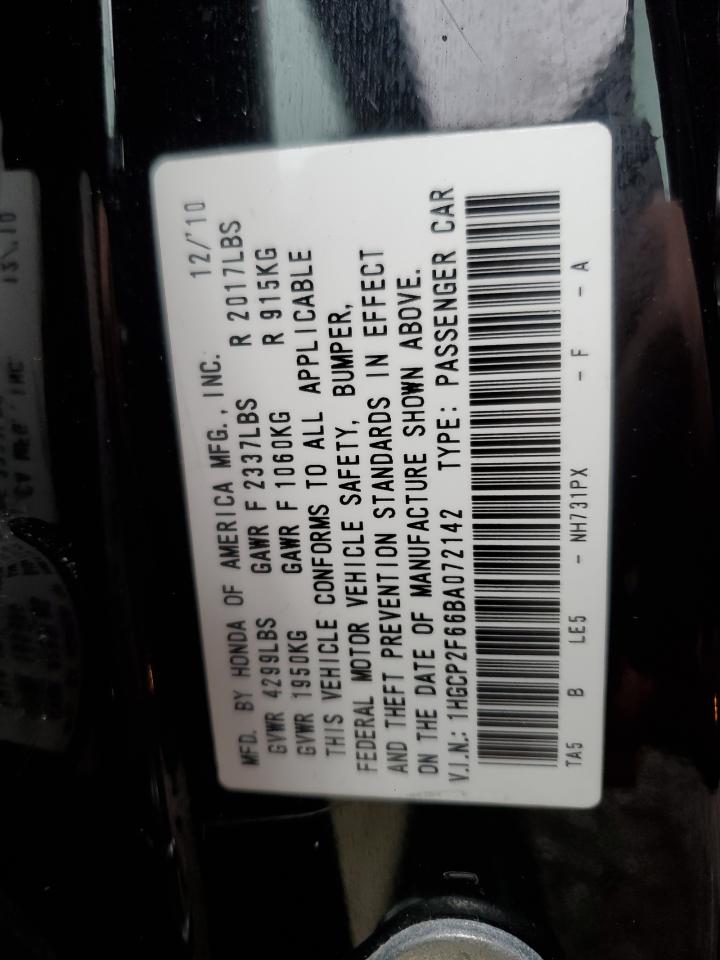2011 Honda Accord VIN 1HGCP2F66BA072142 Copart auction photo, all over damage thumbnail 12