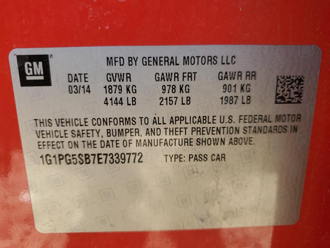 2014 Chevrolet Cruze VIN 1G1PG5SB7E7339772 Copart auction photo, front end damage thumbnail 12