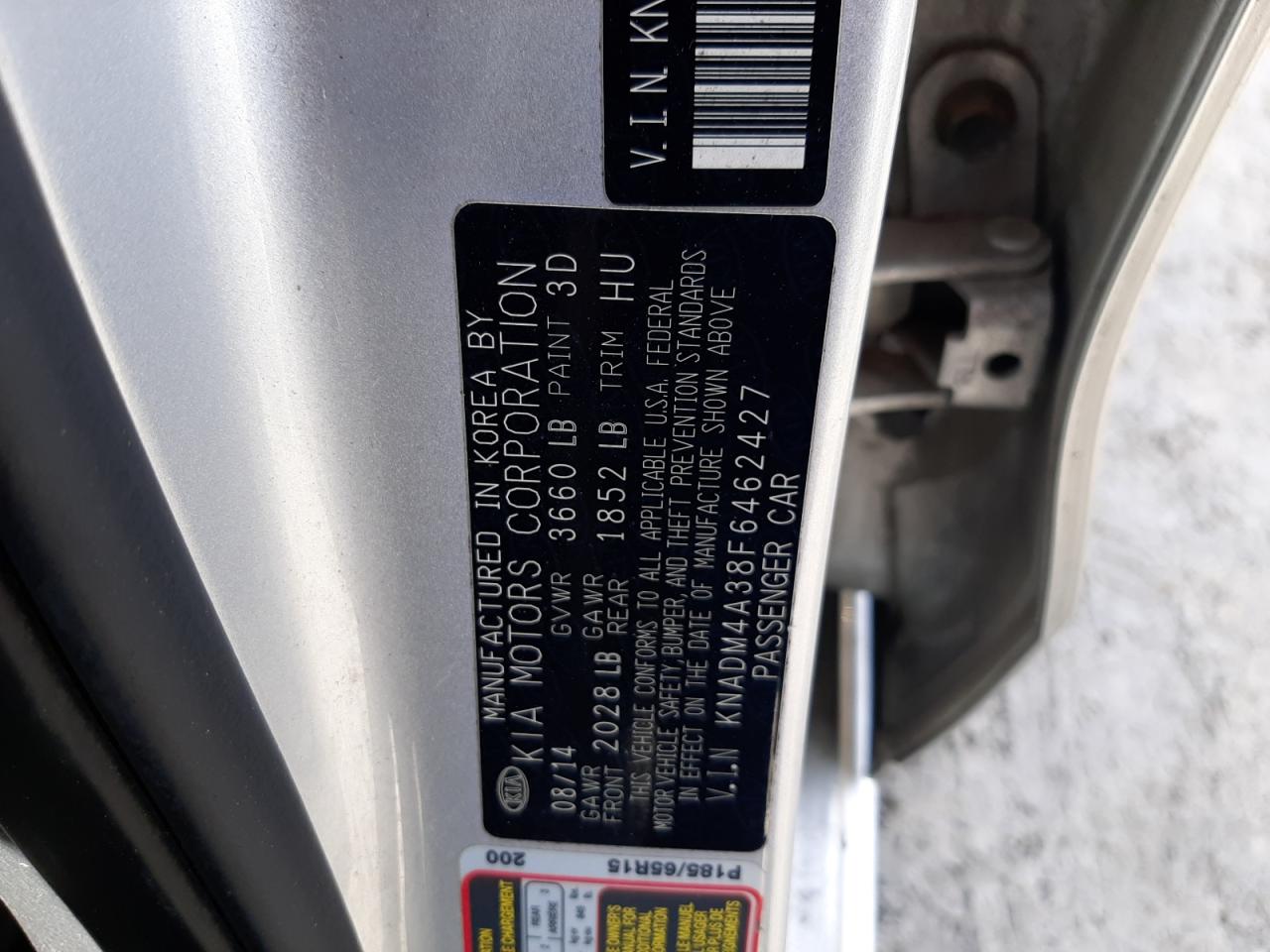 2015 KIA Rio VIN KNADM4A38F6462427 Copart auction photo, side / minor dent/scratches damage thumbnail 12