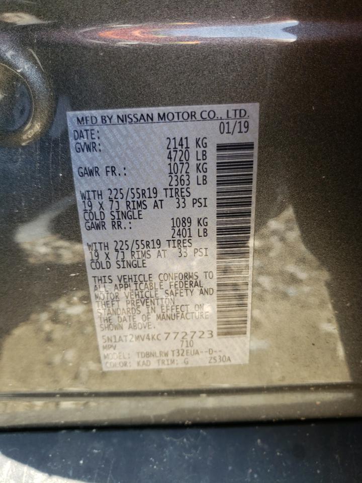 2019 Nissan Rogue VIN 5N1AT2MV4KC772723 Copart auction photo, all over damage thumbnail 14