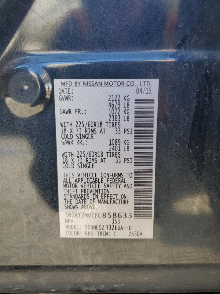 2015 Nissan Rogue VIN 5N1AT2MV2FC858635 Copart auction photo, front end damage thumbnail 13