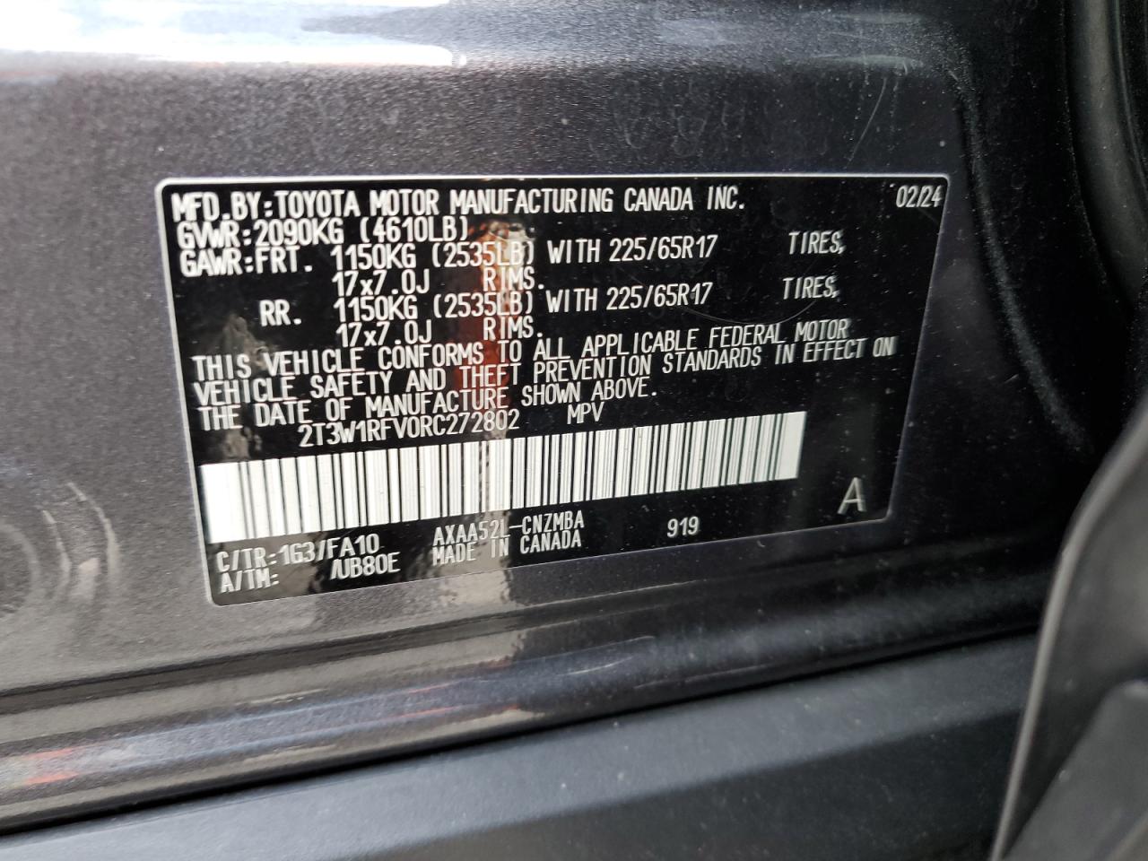 2024 Toyota RAV 4 VIN 2T3W1RFV0RC272802 Copart auction photo, front end damage thumbnail 15