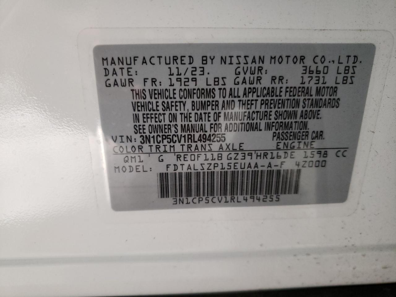 2024 Nissan Kicks VIN 3N1CP5CV1RL494255 Copart auction photo, front end damage thumbnail 13