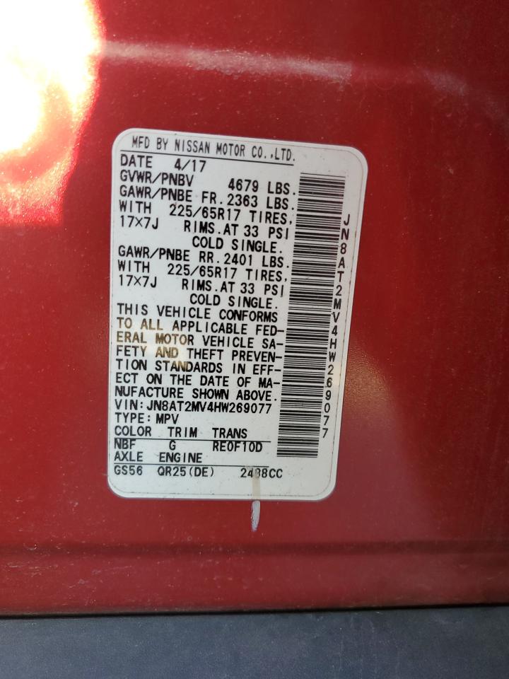 2017 Nissan Rogue VIN JN8AT2MV4HW269077 Copart auction photo, front end / minor dent/scratches damage thumbnail 13
