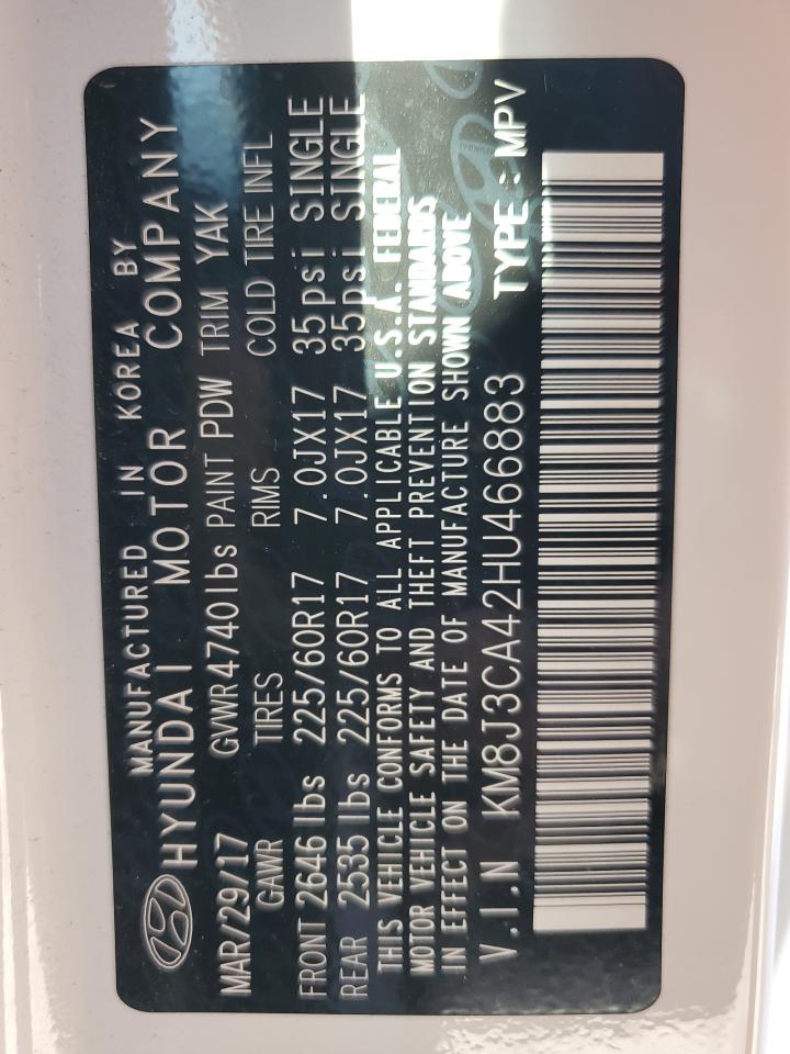 2017 Hyundai Tucson VIN KM8J3CA42HU466883 Copart auction photo, rear end / minor dent/scratches damage thumbnail 14