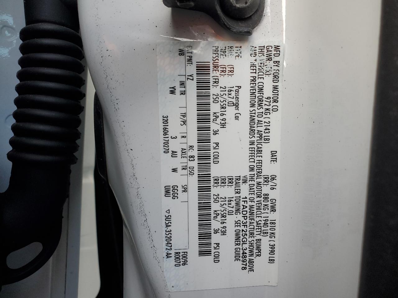 2016 Ford Focus VIN 1FADP3F25GL348978 Copart auction photo, front end damage thumbnail 14
