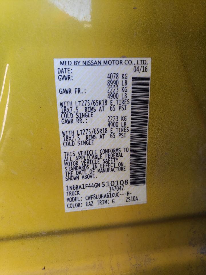 2016 Nissan Titan VIN 1N6BA1F44GN510108 Copart auction photo, front end damage thumbnail 14