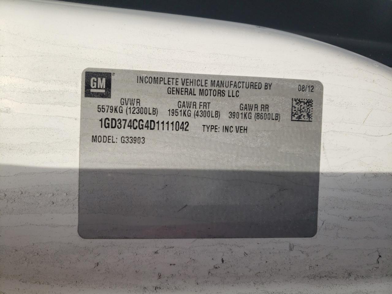 2013 GMC Savana VIN 1GD374CG4D1111042 Copart auction photo, front end / side damage thumbnail 13