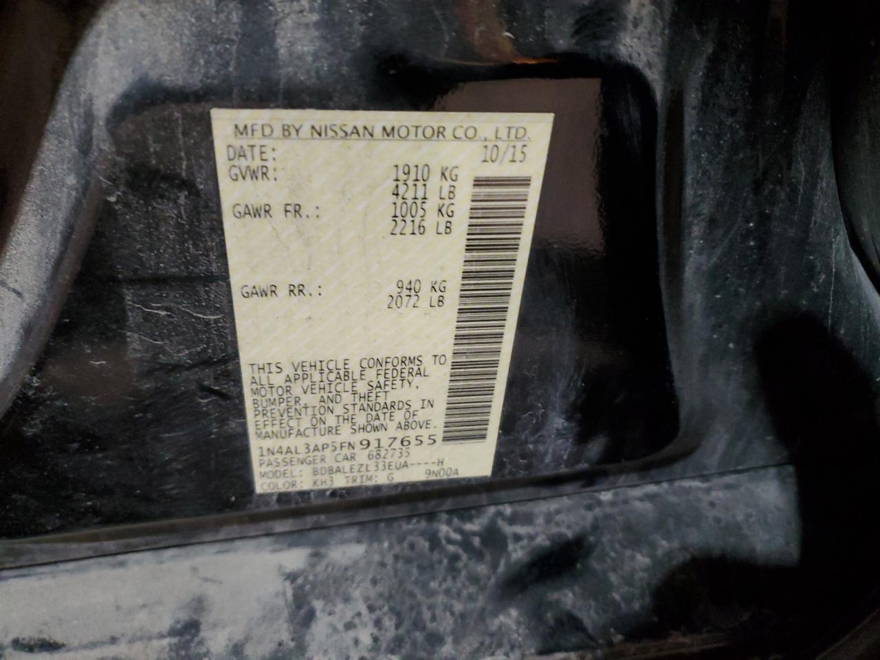 2015 Nissan Altima VIN 1N4AL3AP5FN917655 Copart auction photo, front end damage thumbnail 12
