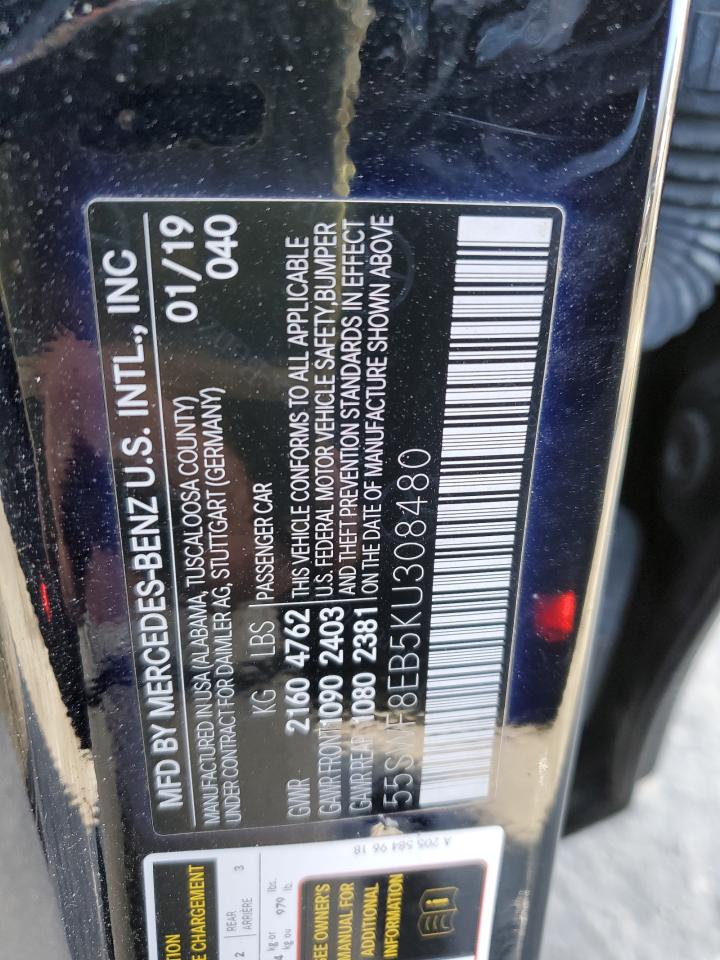 2019 Mercedes-Benz C-klasse VIN 55SWF8EB5KU308480 Copart auction photo, front end damage thumbnail 12