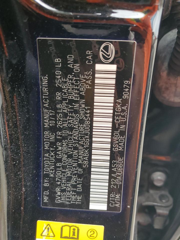 2018 Lexus ES VIN 58ABK1GGXJU085441 Copart auction photo, front end / rear end damage thumbnail 12