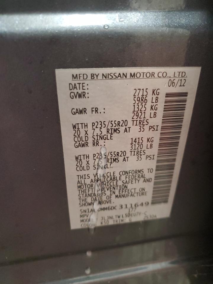 2013 Infiniti JX VIN 5N1AL0MM6DC311649 Copart auction photo, vandalism damage thumbnail 13