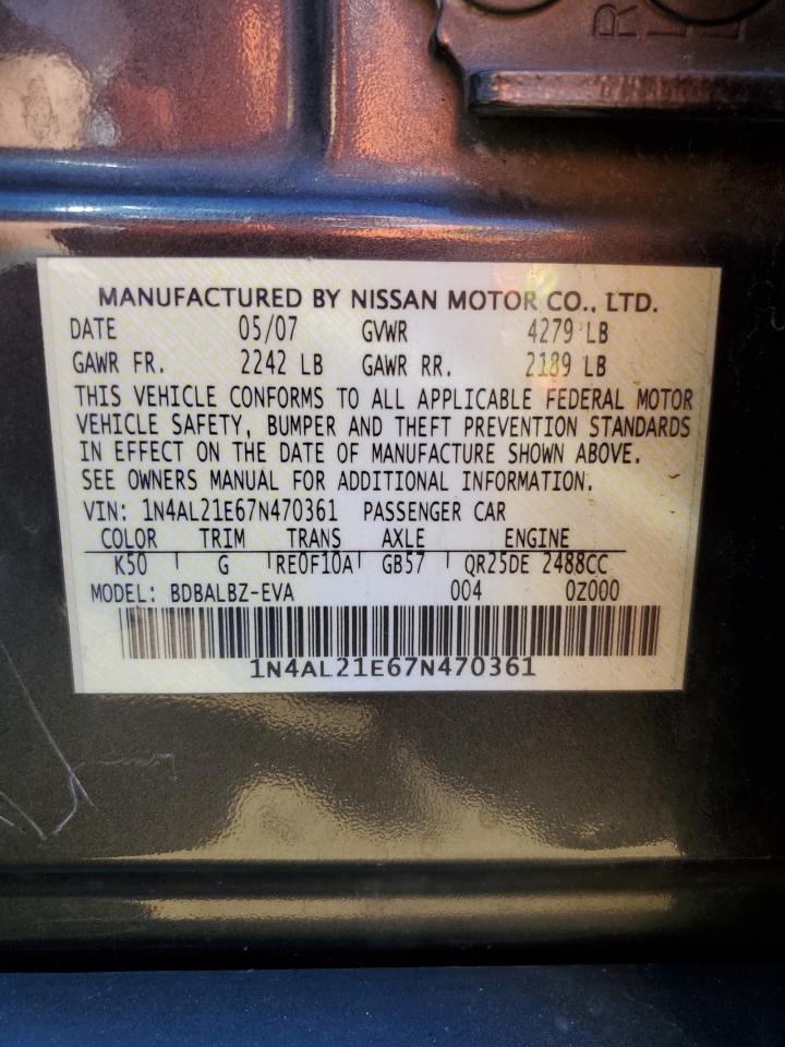 2007 Nissan Altima VIN 1N4AL21E67N470361 Copart auction photo, front end damage thumbnail 12