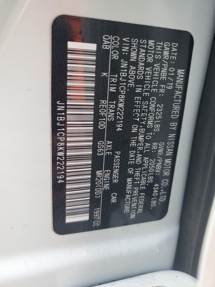 2019 Nissan Rogue VIN JN1BJ1CP8KW222194 Copart auction photo, front end damage thumbnail 13