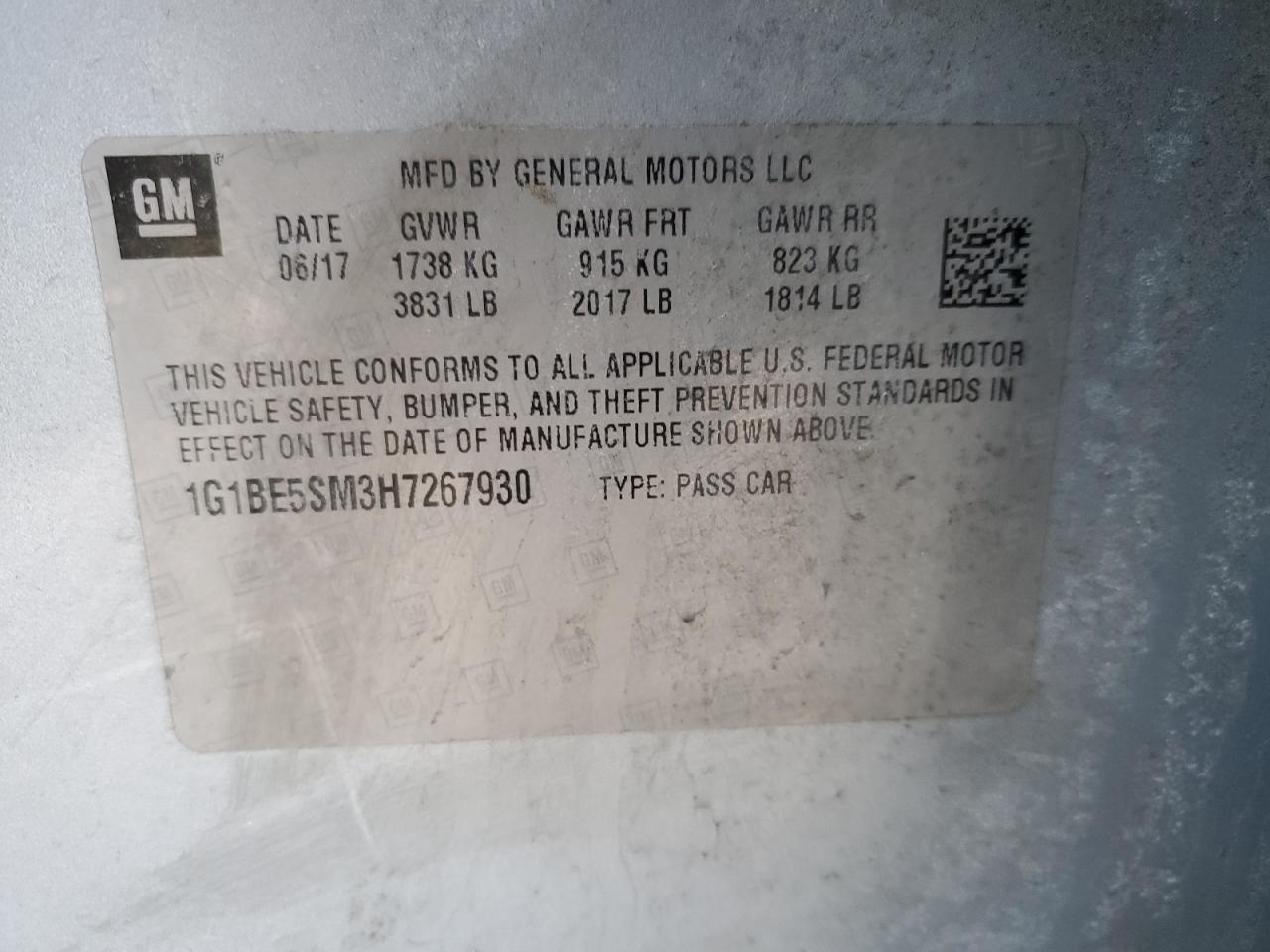 2017 Chevrolet Cruze VIN 1G1BE5SM3H7267930 Copart auction photo, front end / side damage thumbnail 14