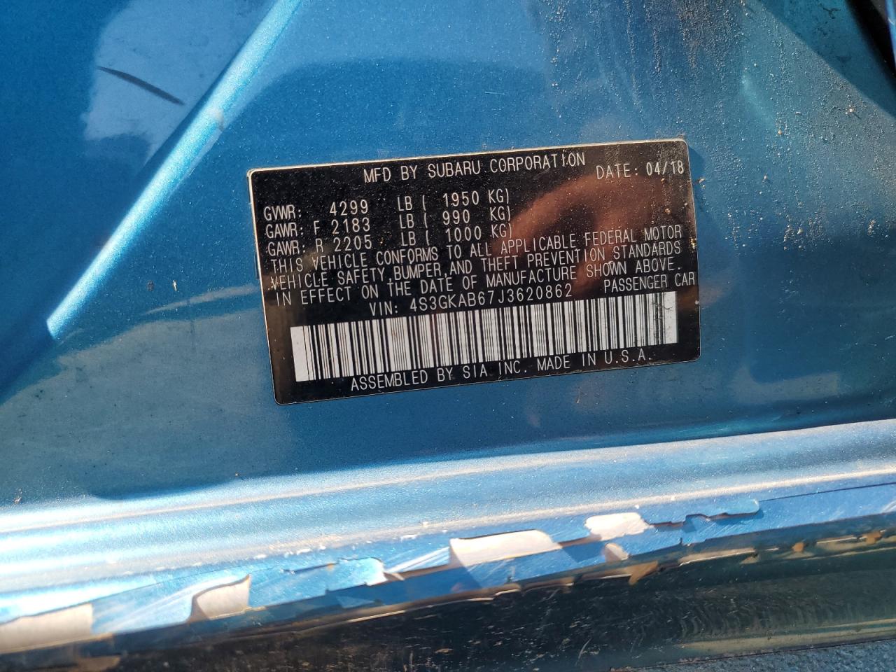 2018 Subaru Impreza VIN 4S3GKAB67J3620862 Copart auction photo, rollover damage thumbnail 15