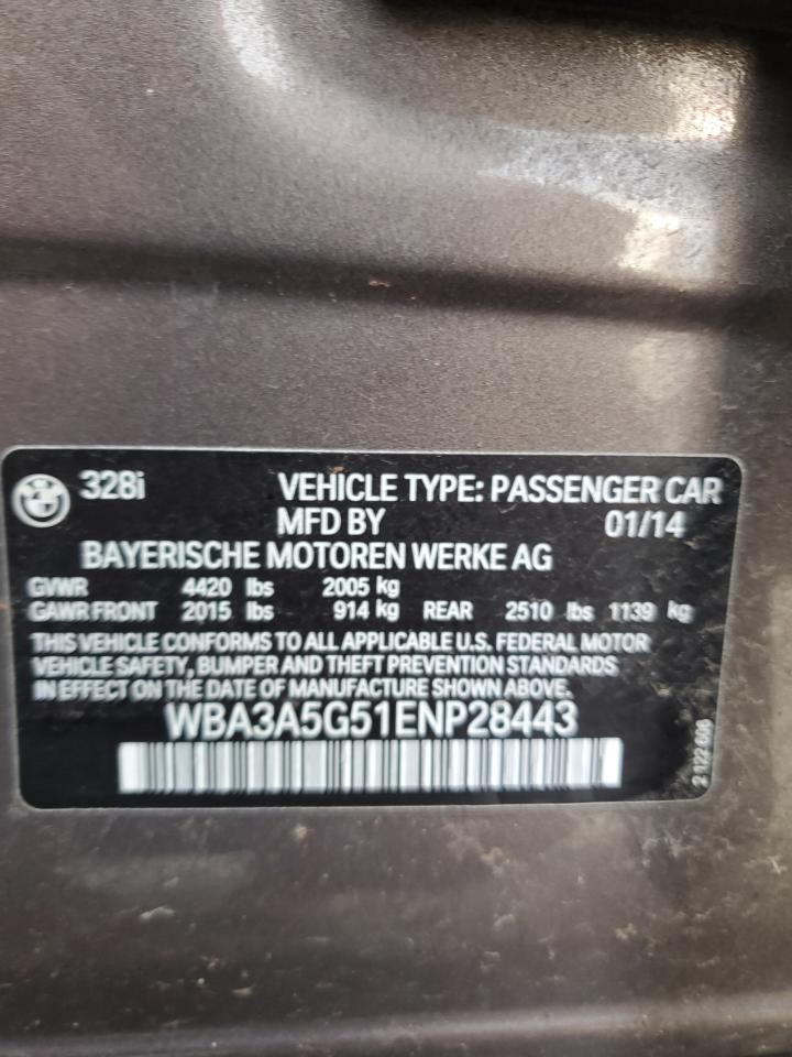 2014 BMW 3er VIN WBA3A5G51ENP28443 Copart auction photo, front end damage thumbnail 14
