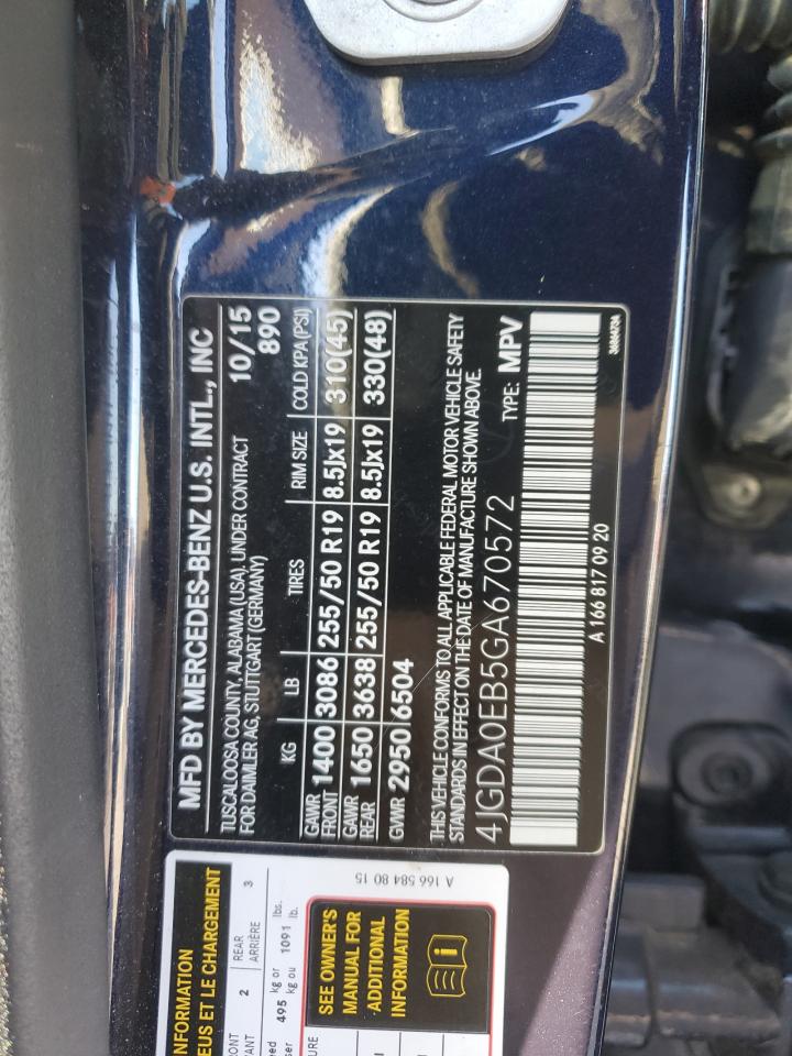 2016 Mercedes-Benz GLE VIN 4JGDA0EB5GA670572 Copart auction photo, rear end damage thumbnail 13