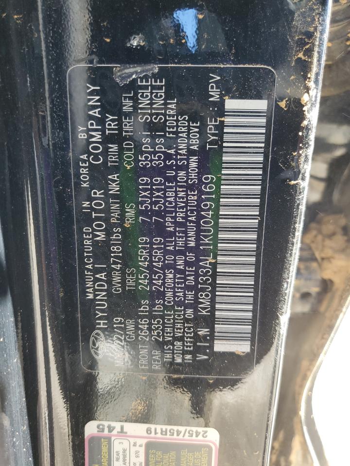2019 Hyundai Tucson VIN KM8J33AL1KU049169 Copart auction photo, side / front end damage thumbnail 14