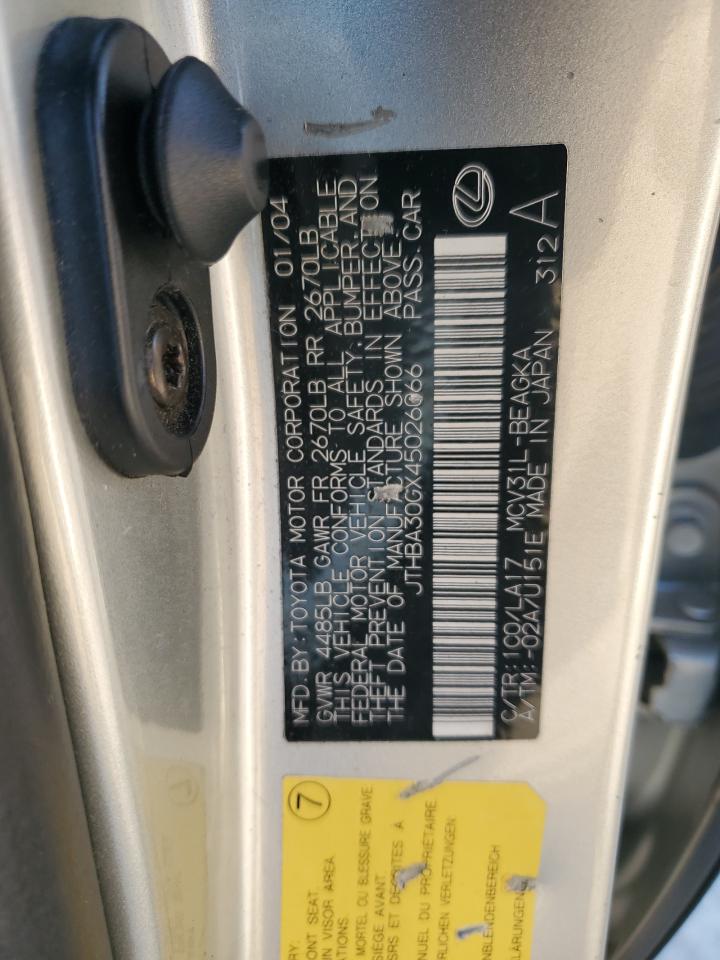 2004 Lexus ES VIN JTHBA30GX45026066 Copart auction photo, rear end damage thumbnail 12