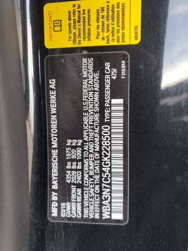 2016 BMW 4er VIN WBA3N7C54GK228500 Copart auction photo, front end damage thumbnail 12
