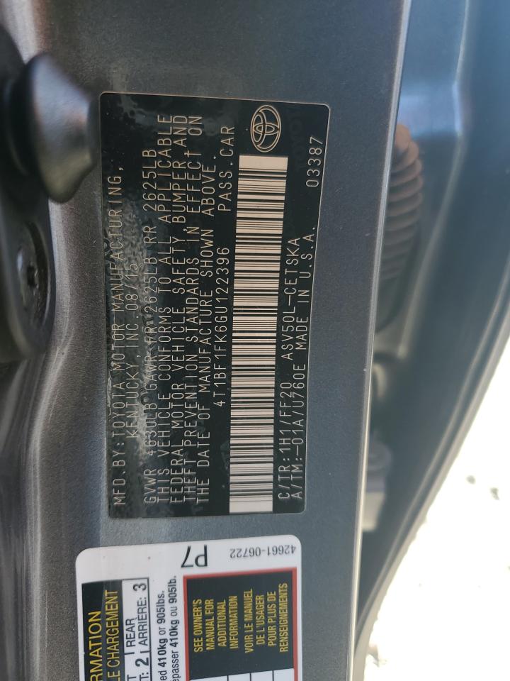 2016 Toyota Camry VIN 4T1BF1FK6GU122396 Copart auction photo, front end / mechanical damage thumbnail 12