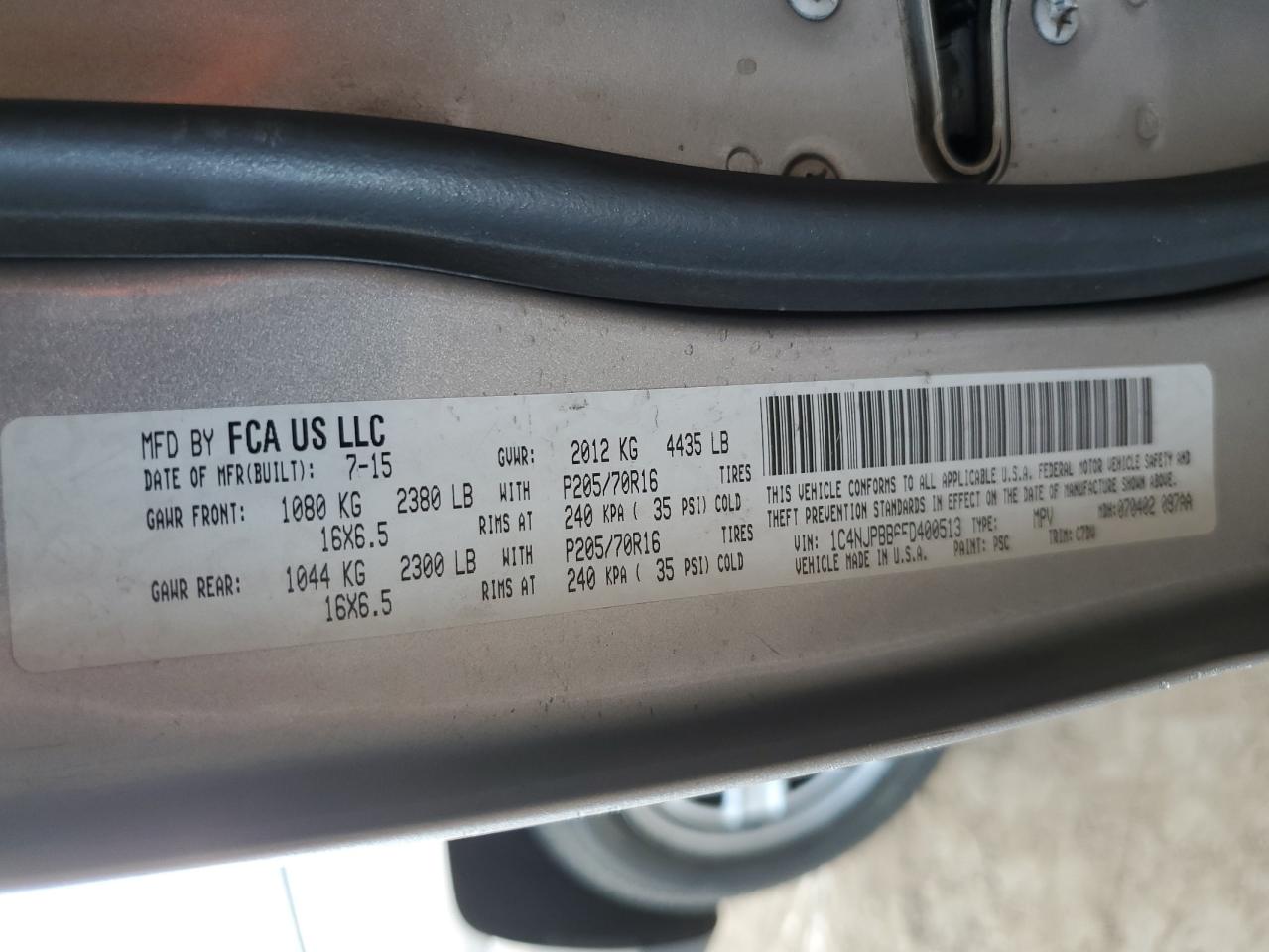 2015 Jeep Liberty (Patriot) VIN 1C4NJPBB6FD400513 Copart auction photo, rear end / front end damage thumbnail 12