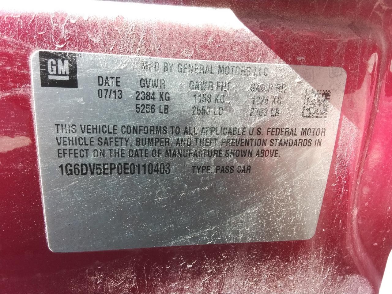 2014 Cadillac CTS VIN 1G6DV5EP0E0110403 Copart auction photo, rear end damage thumbnail 12