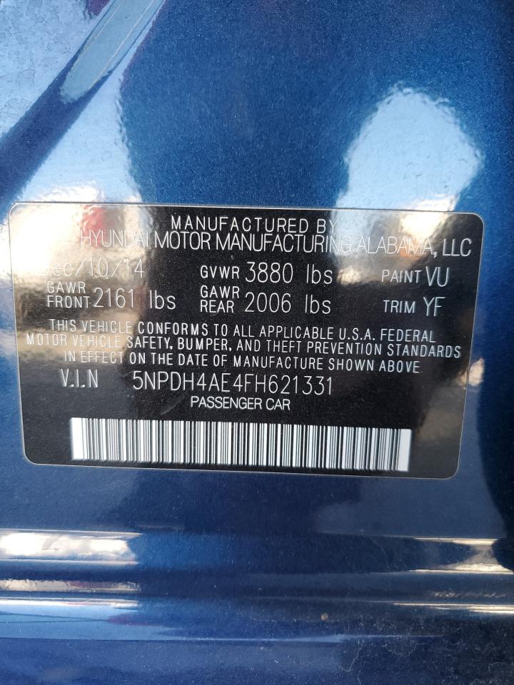 2015 Hyundai Elantra VIN 5NPDH4AE4FH621331 Copart auction photo, rear end damage thumbnail 13