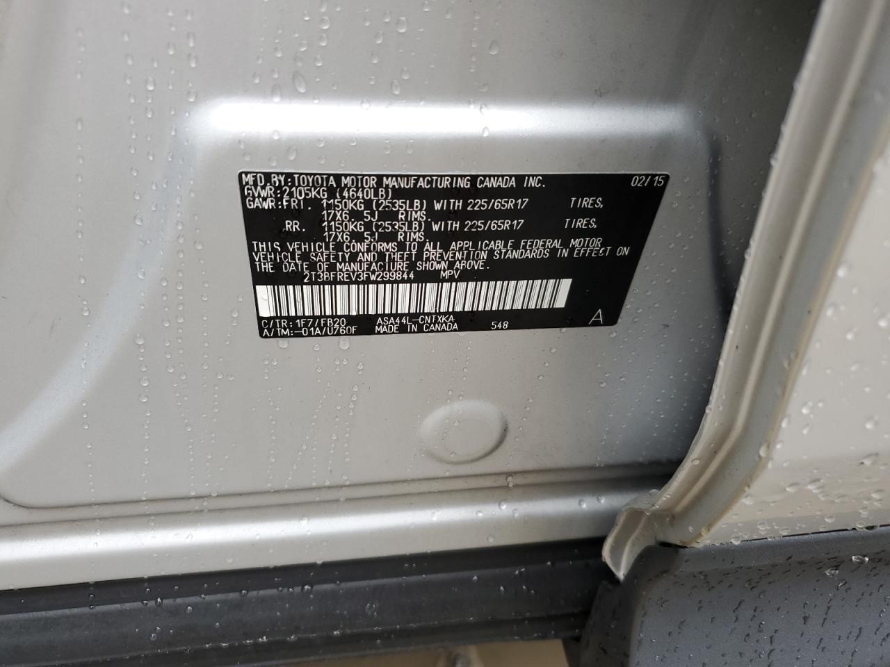 2015 Toyota RAV 4 VIN 2T3BFREV3FW299844 Copart auction photo, burn damage thumbnail 13