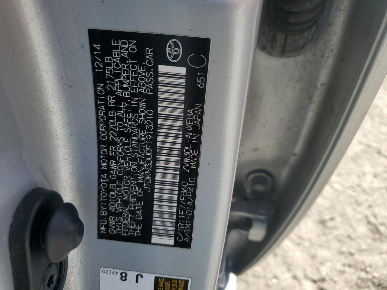 2015 Toyota Prius VIN JTDKN3DU0F1913210 Copart auction photo, front end damage thumbnail 14