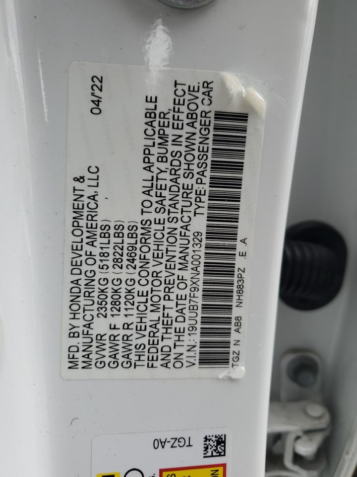 2022 Acura TLX VIN 19UUB7F9XNA001329 Copart auction photo, minor dent/scratches damage thumbnail 12