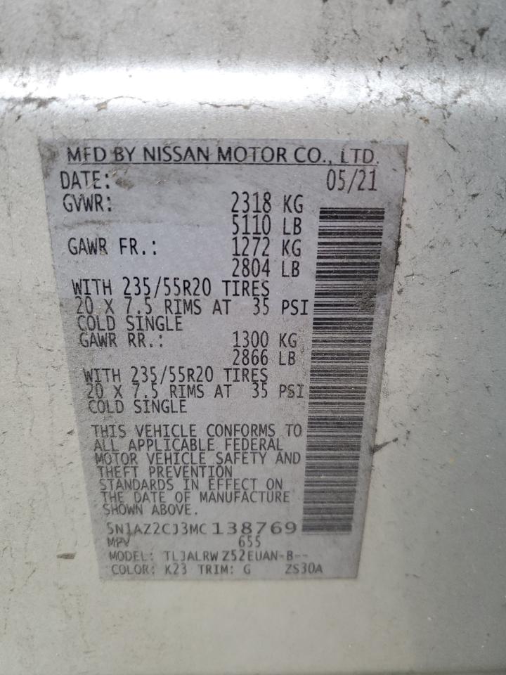 2021 Nissan Murano VIN 5N1AZ2CJ3MC138769 Copart auction photo, front end damage thumbnail 14