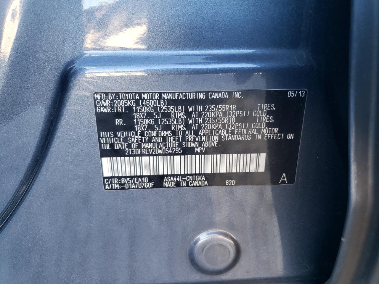 2013 Toyota RAV 4 VIN 2T3DFREV2DW054295 Copart auction photo, front end / minor dent/scratches damage thumbnail 13