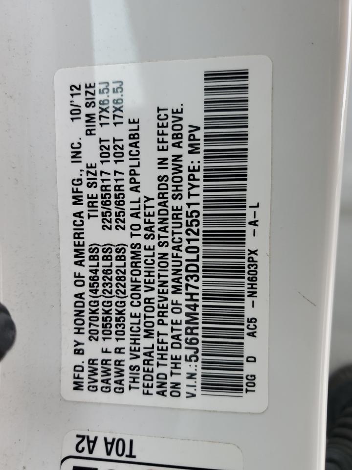 2013 Honda CR-V VIN 5J6RM4H73DL012551 Copart auction photo, rear end / side damage thumbnail 16