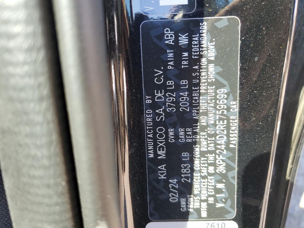 2024 KIA Forte VIN 3KPF24AD2RE759699 Copart auction photo, front end / minor dent/scratches damage thumbnail 14