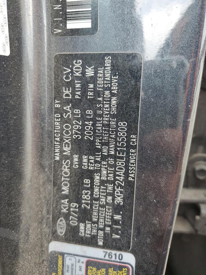 2020 KIA Forte VIN 3KPF24AD8LE155808 Copart auction photo, front end / side damage thumbnail 12