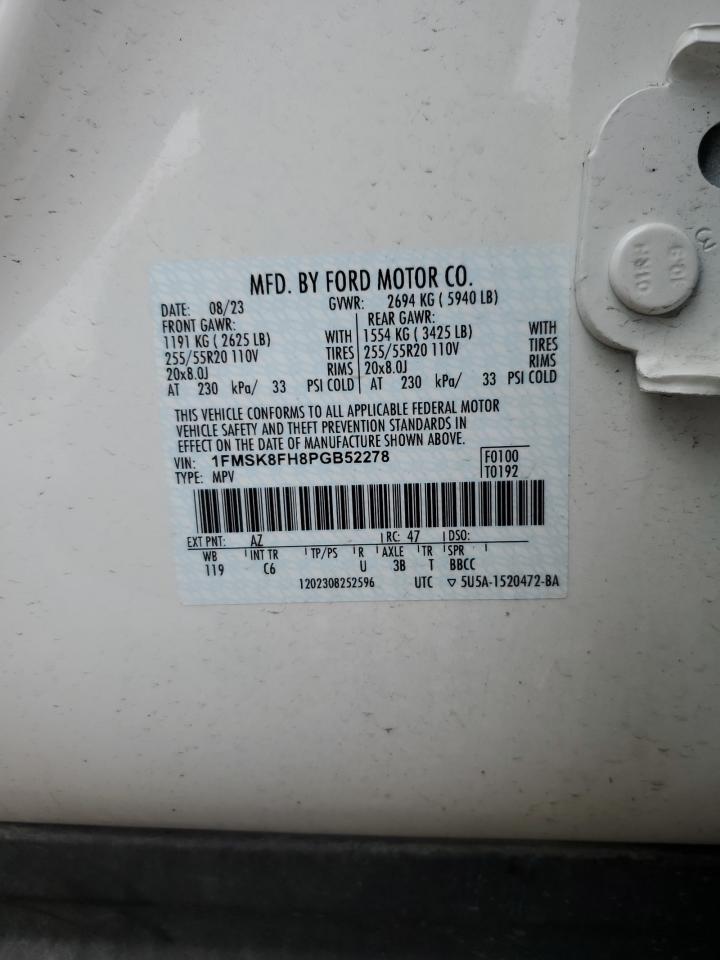 2023 Ford Explorer VIN 1FMSK8FH8PGB52278 Copart auction photo, front end damage thumbnail 15